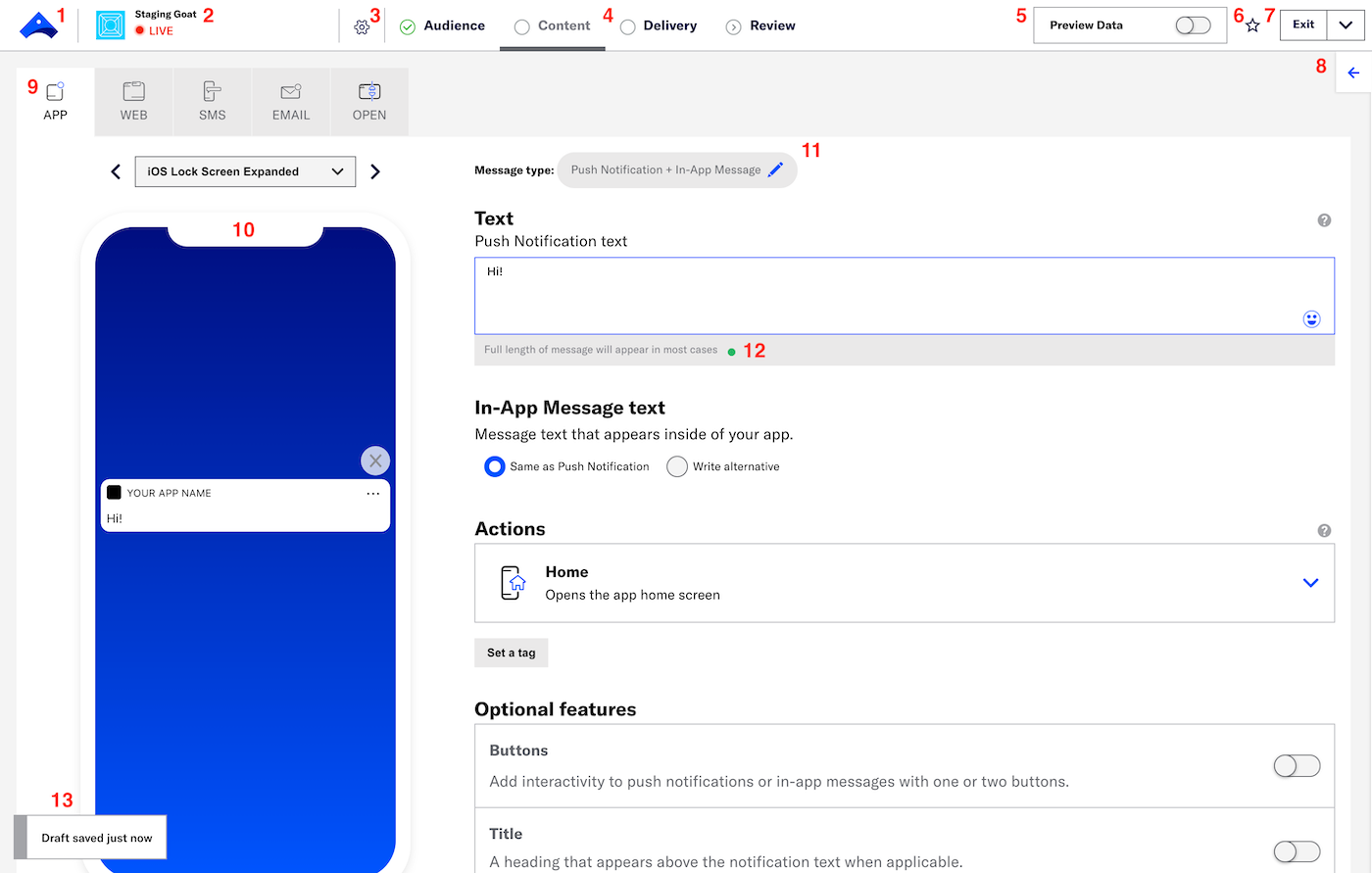 Airship’s message composer dashboard