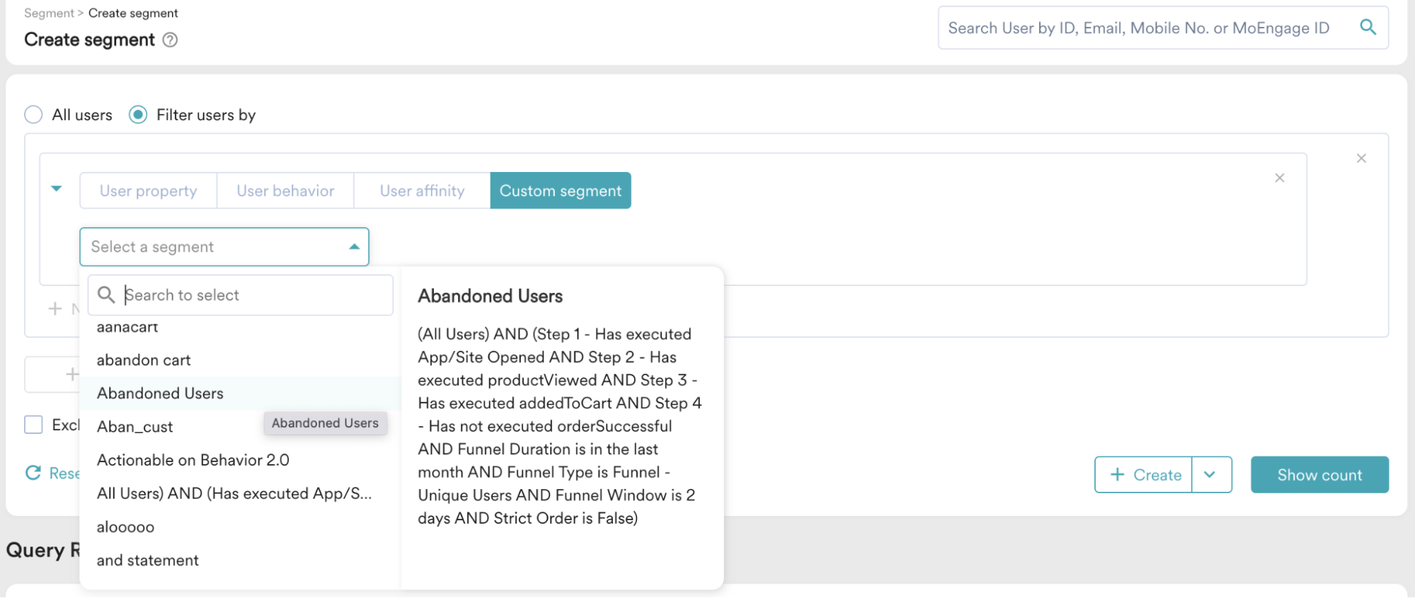 MoEngage segment creation