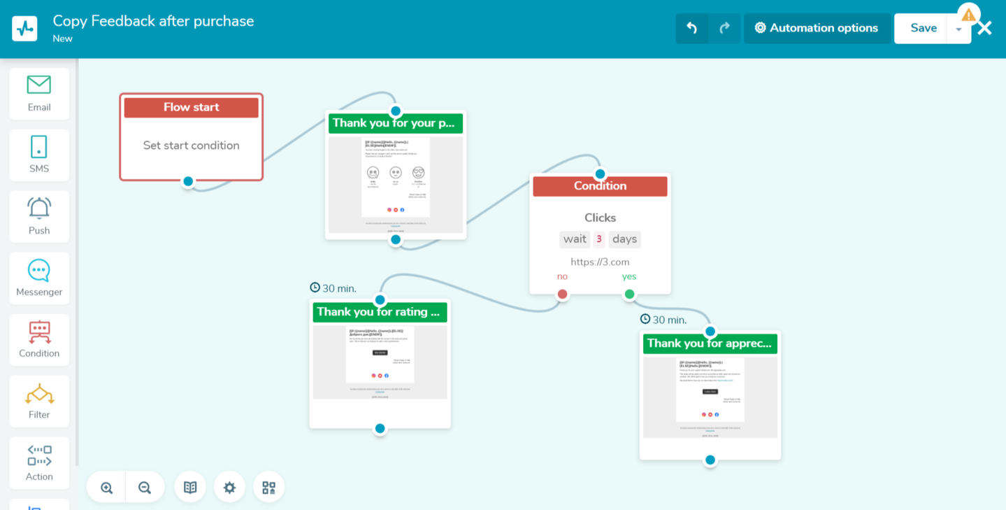 SendPulse email automation flow