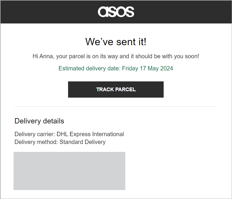 ASOS shipping confirmation email