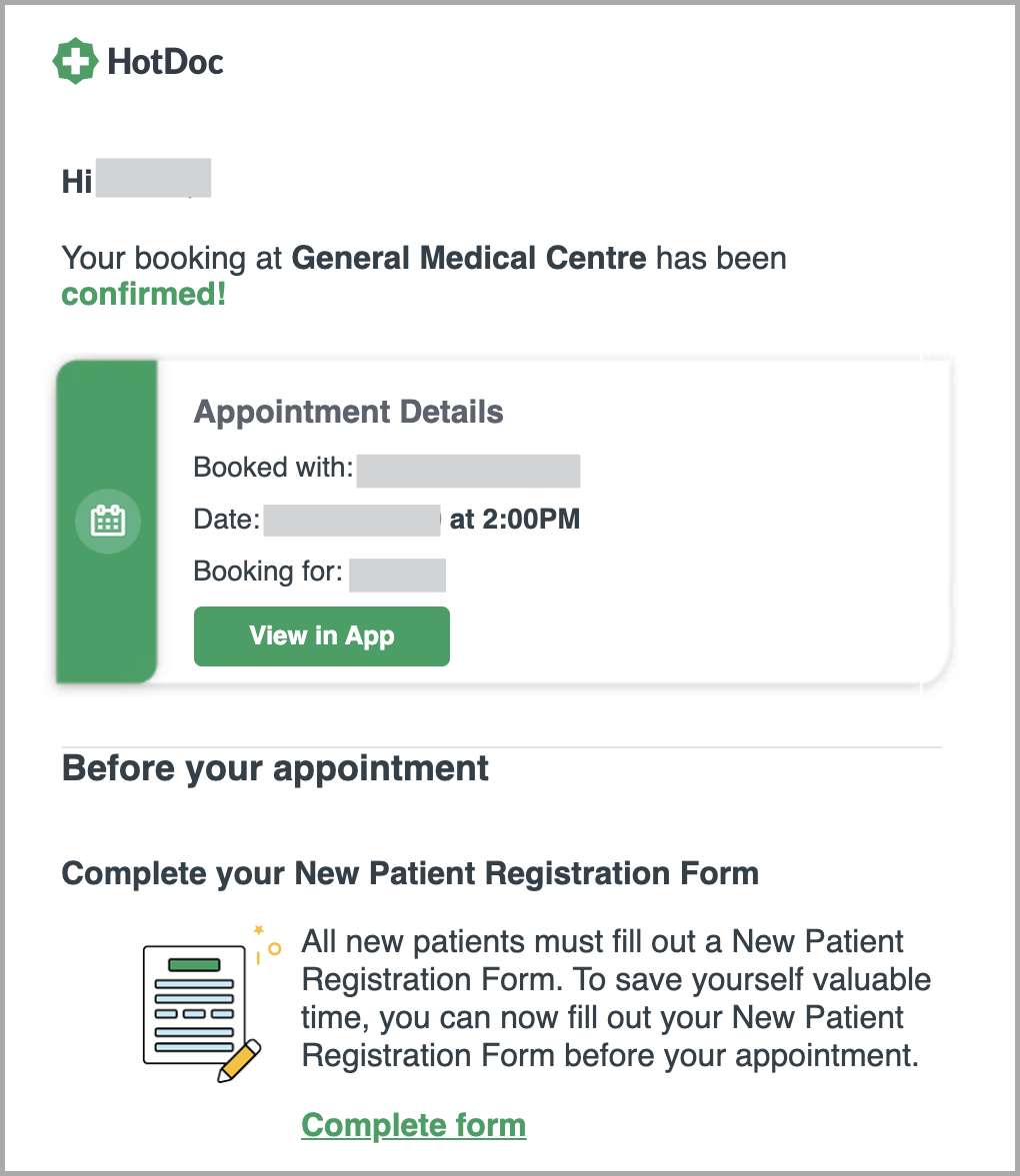  HotDoc appointment confirmation email