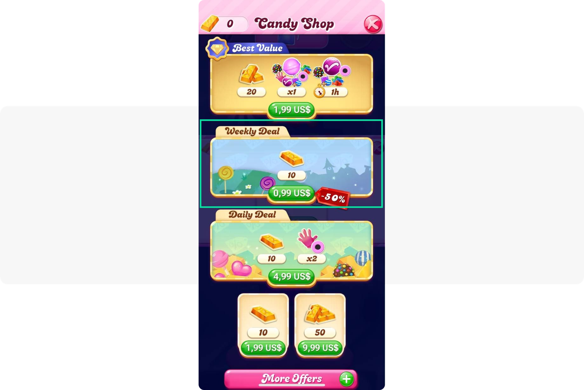 Candy Crash in-app purchase prompt example