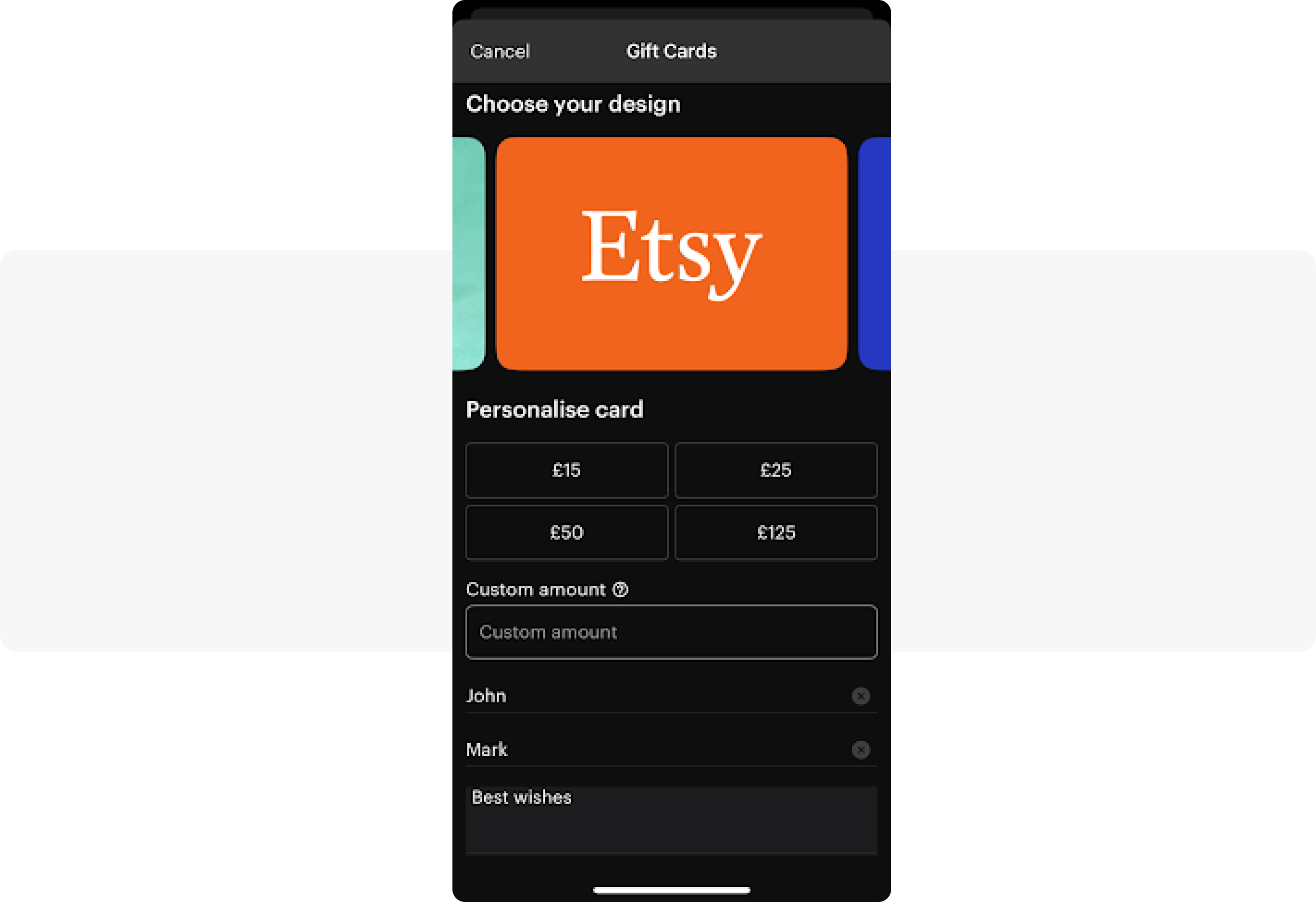 Etsy gift card example