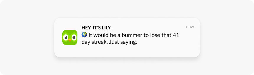 Personalized engaging push Duolingo example