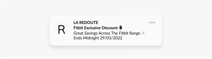 La Redoute discount push notification example
