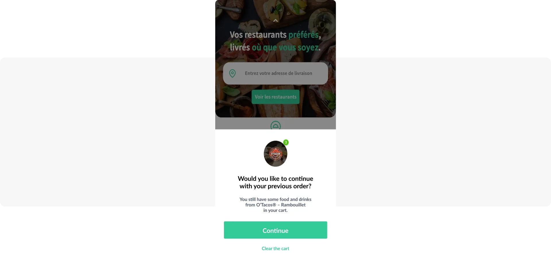 Message to recover an abandoned cart - Glovo food delivery app