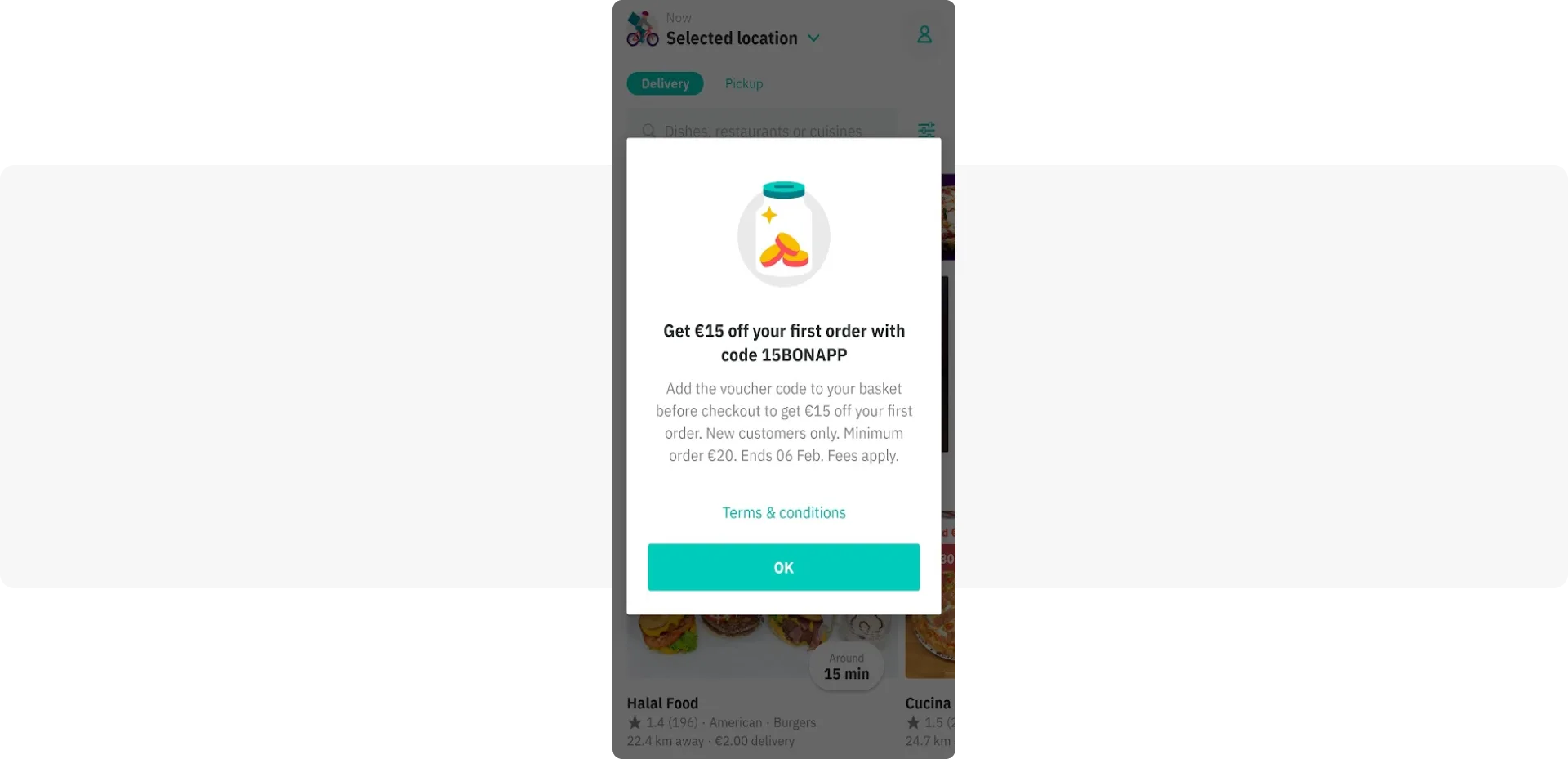 Message to increase average order value - Deliveroo food delivery app