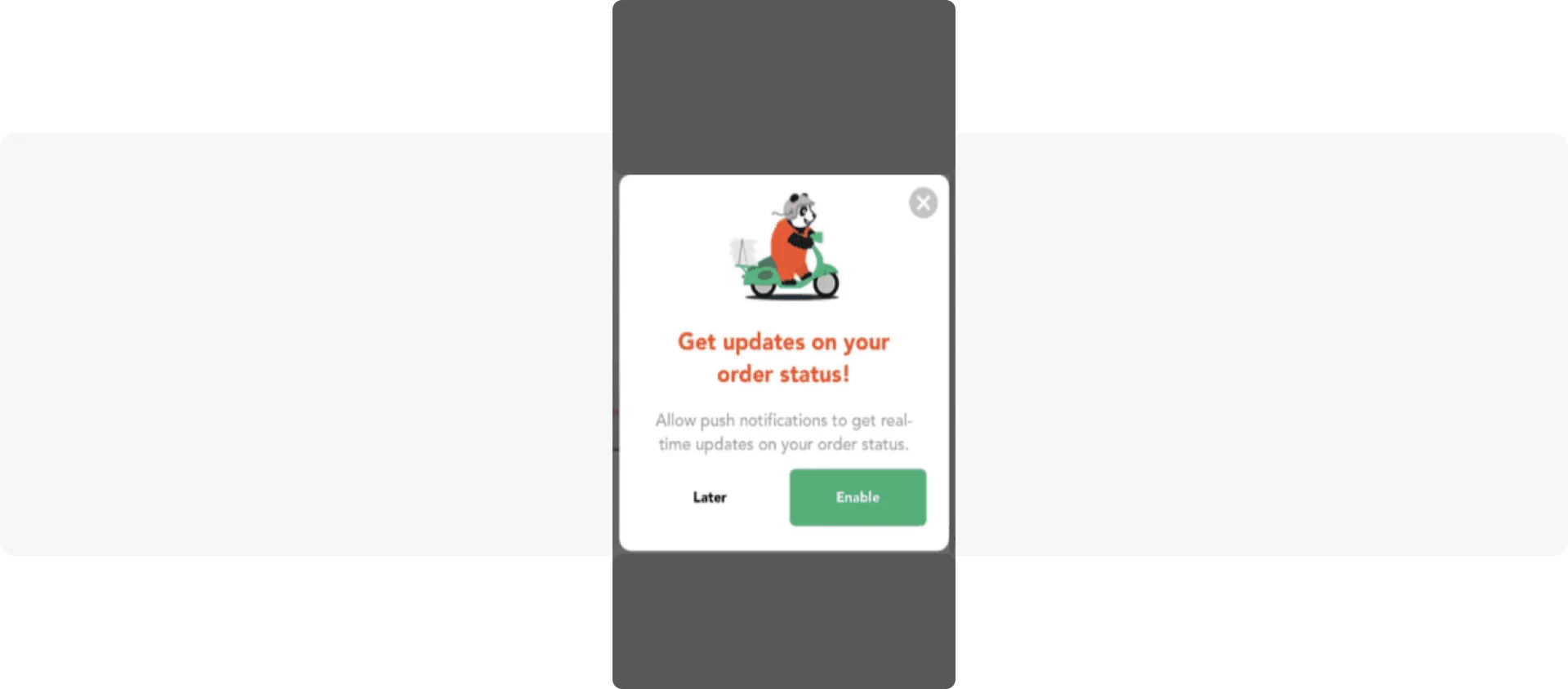 Custom opt-in in-app message - FoodPanda food delivery app