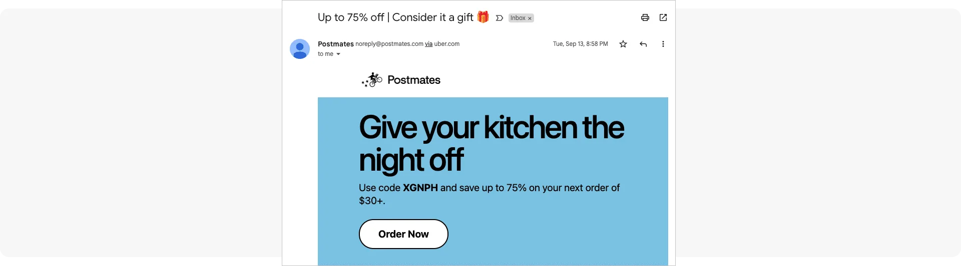 Re-engagement email - Postmates food delivery app