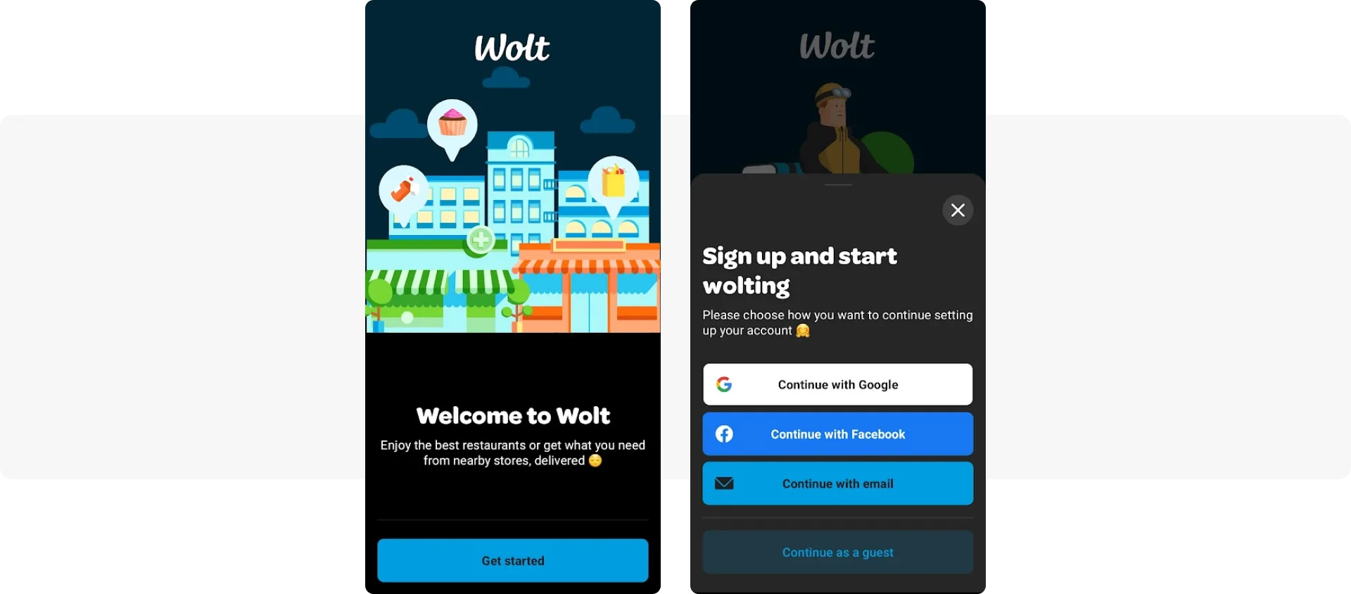 Registration messages - Wolt food delivery app