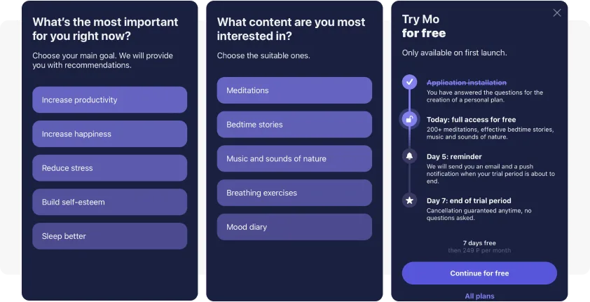 Onboarding in-apps example