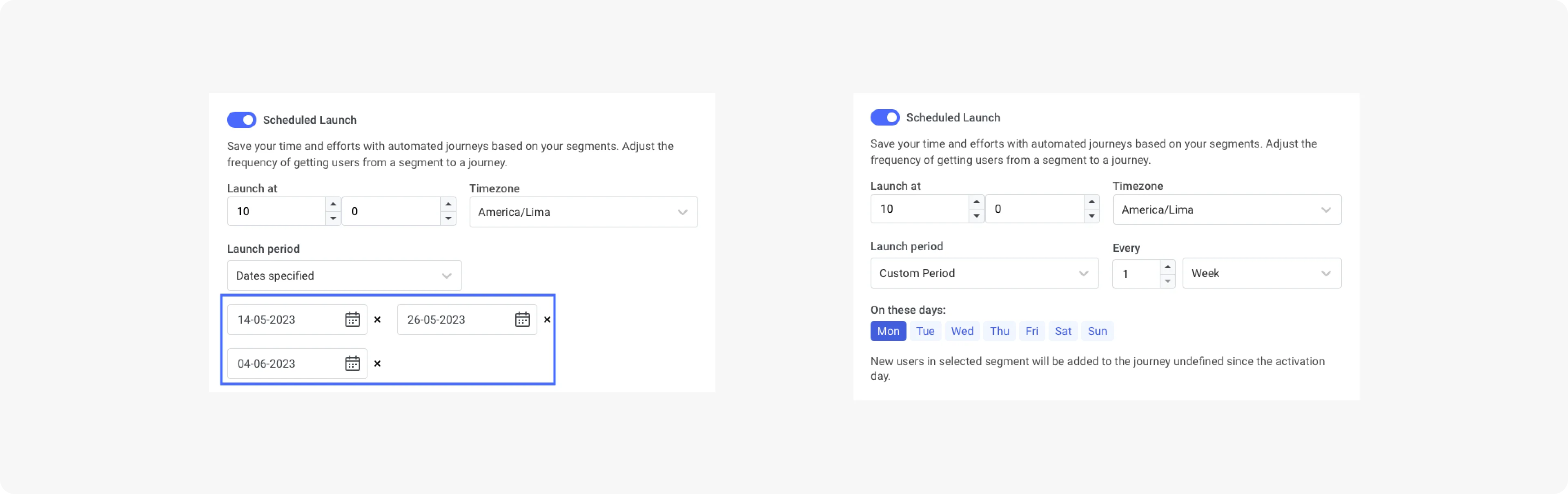 Schedule campaigns for selected dates and days of the week - Pushwoosh Customer Journey Builder