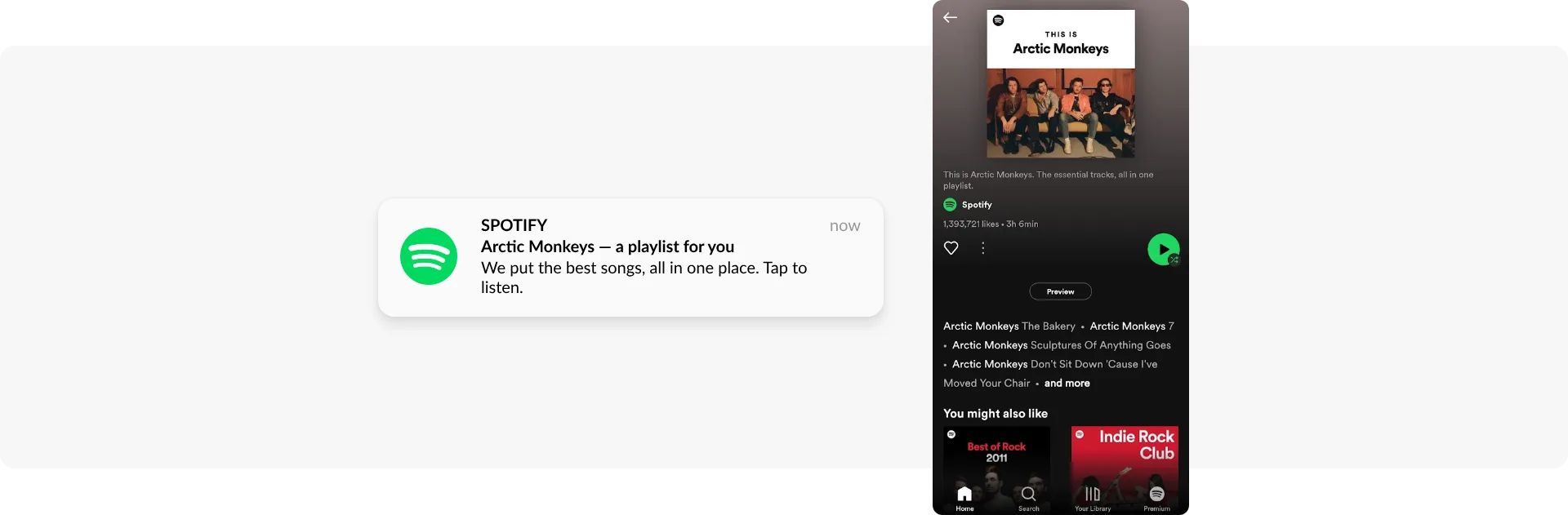 Una notificación push de Spotify lleva a un usuario a una lista de reproducción personalizada