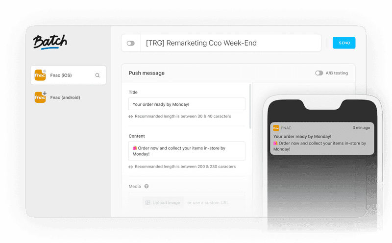 Batch push message campaign editor for iOS