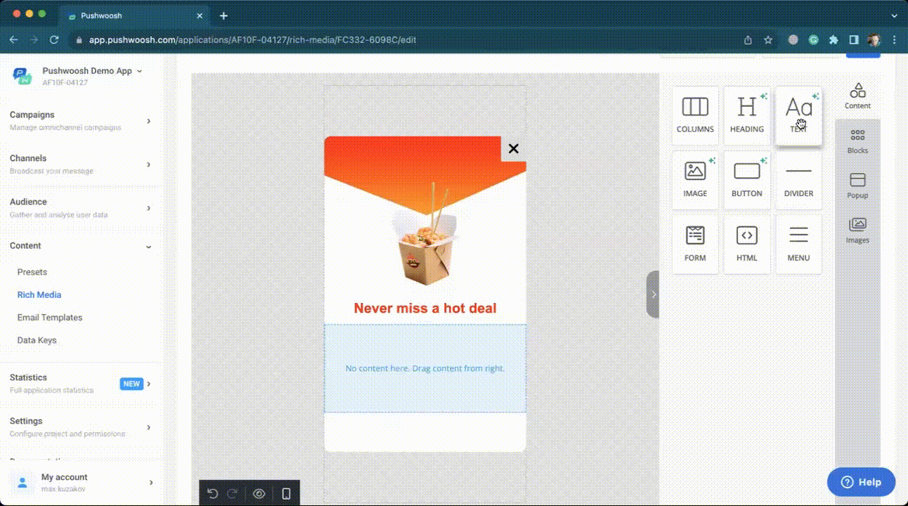 In-app редактор без кода от Pushwoosh