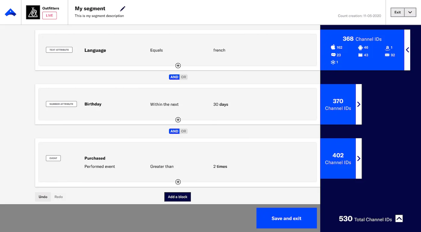 Creador de segmentos Airship