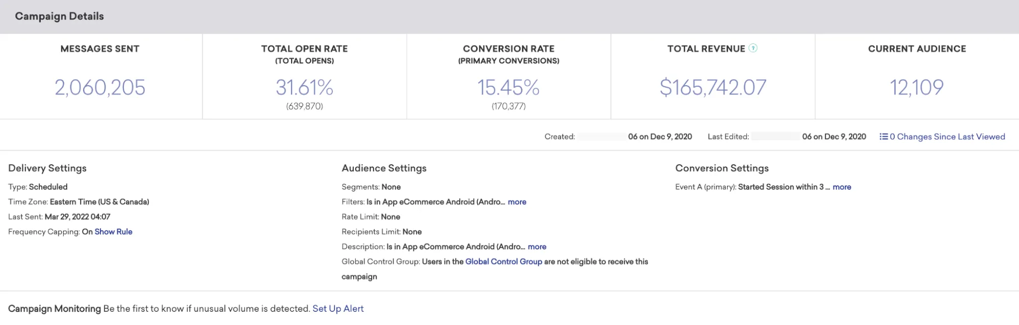 Informes de campaña de Braze