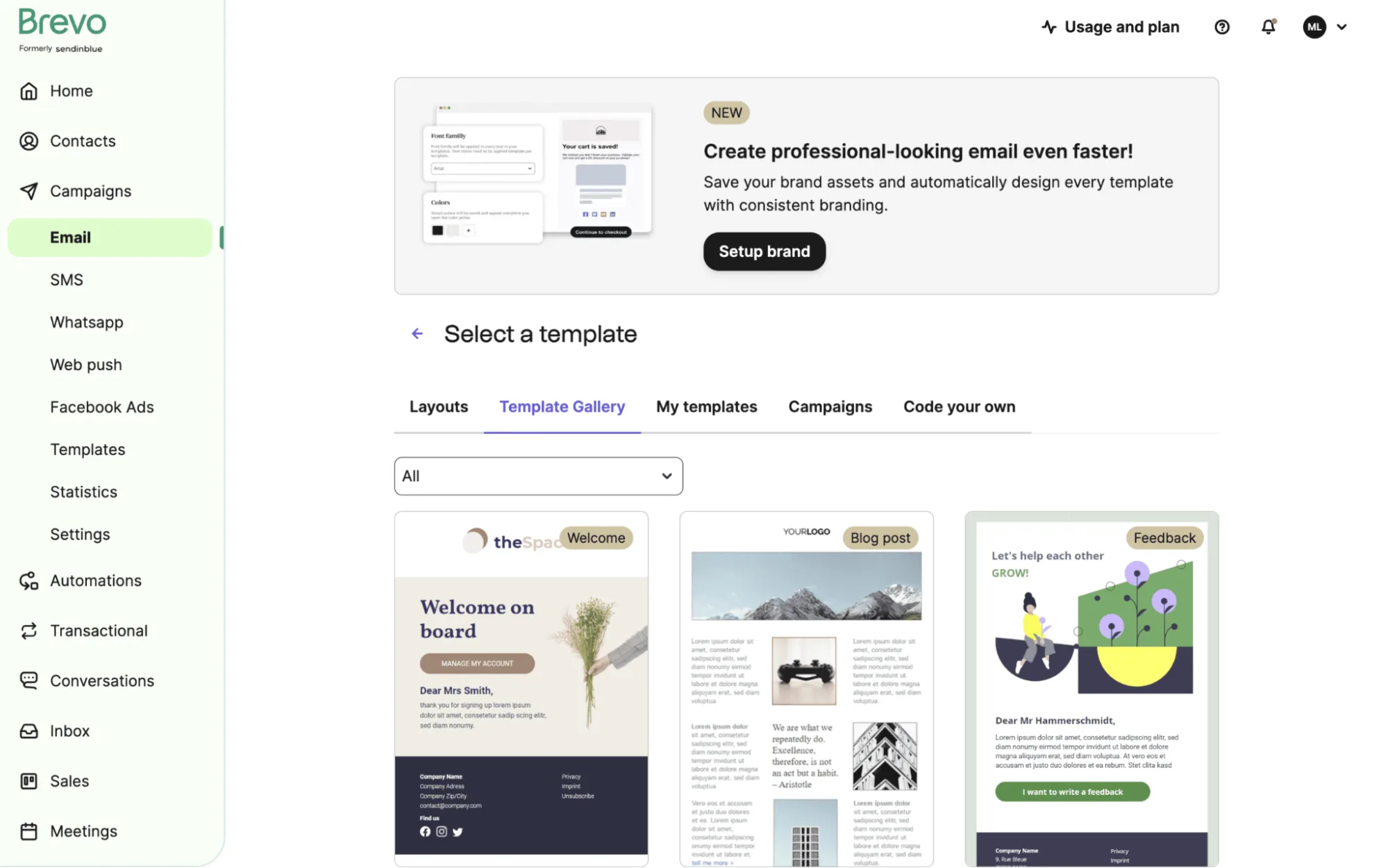 Biblioteca de plantillas de email de Brevo