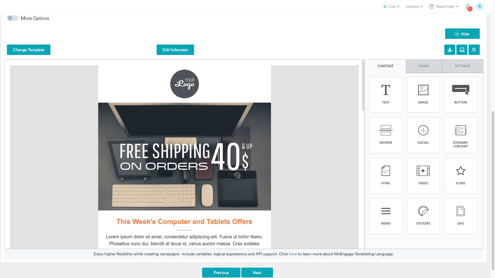 Creador de emails de MoEngage