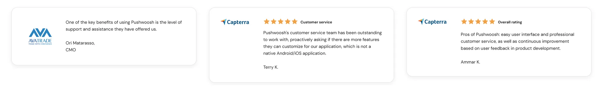 Reseñas de Pushwoosh elogiando el servicio al cliente