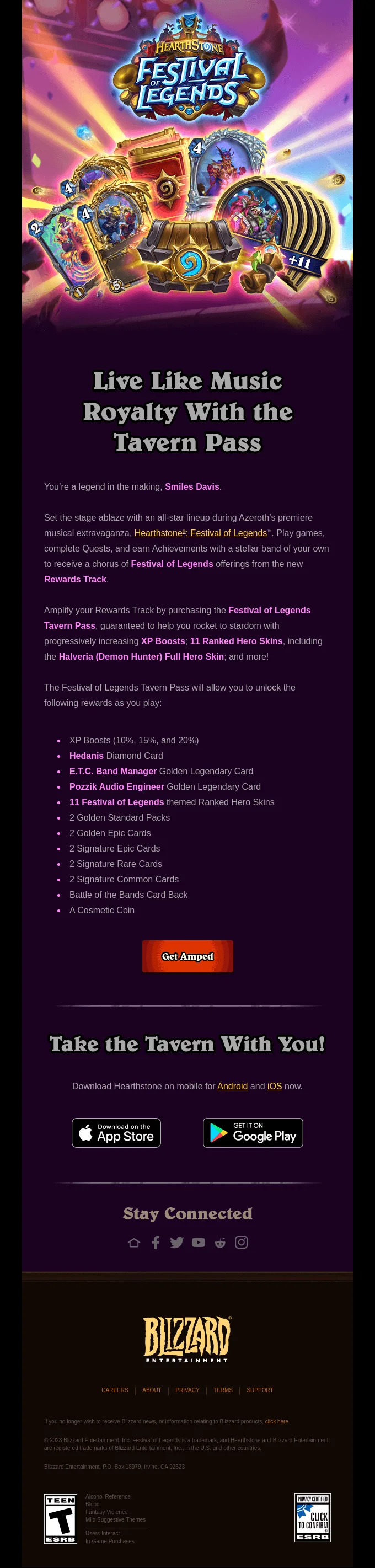 个性化忠诚度和奖励计划邮件 - Blizzard 示例