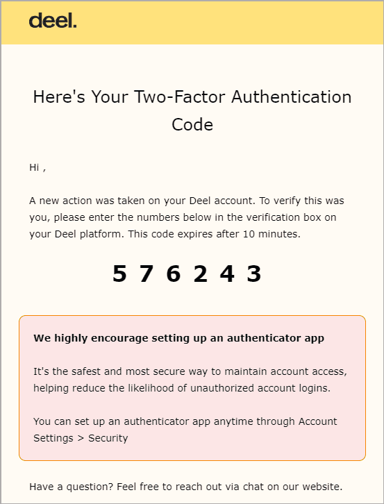 Deel 2FA email - transactional emails