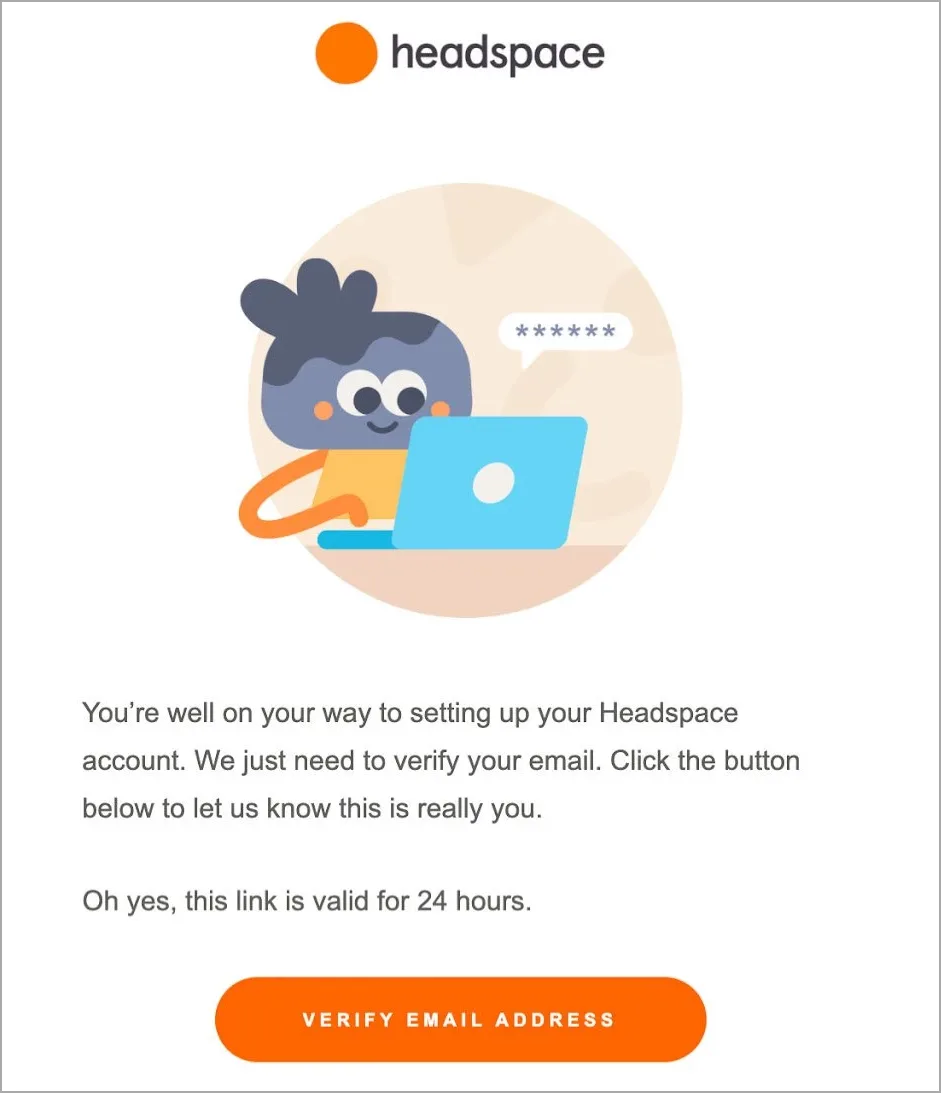 email de activación de cuenta de Headspace