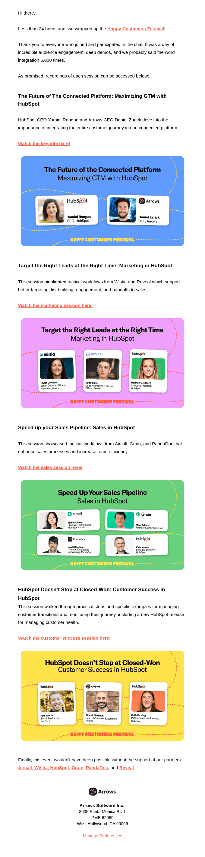 Follow-up email example by Arrows
