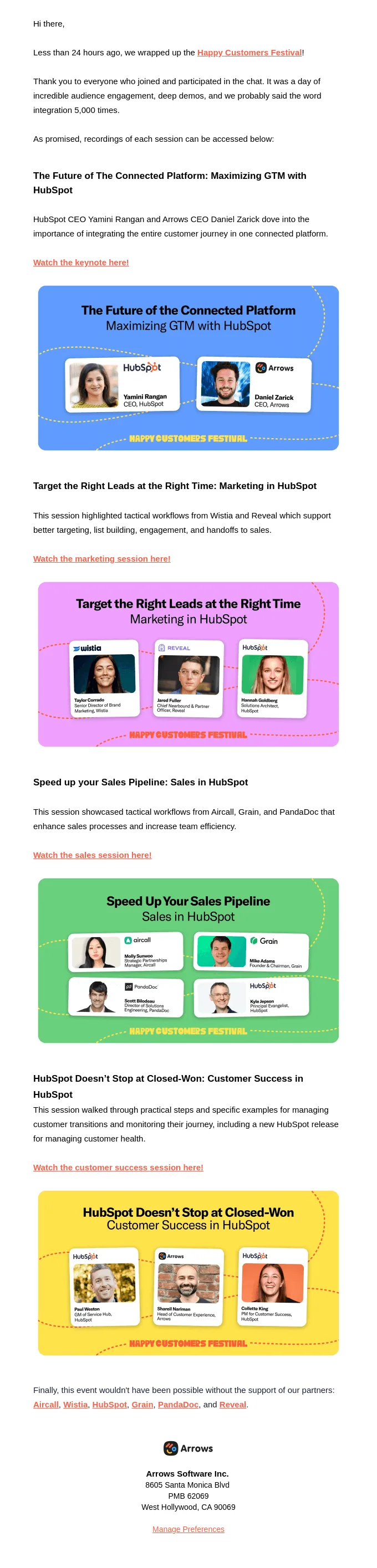 Follow-up email example by Arrows
