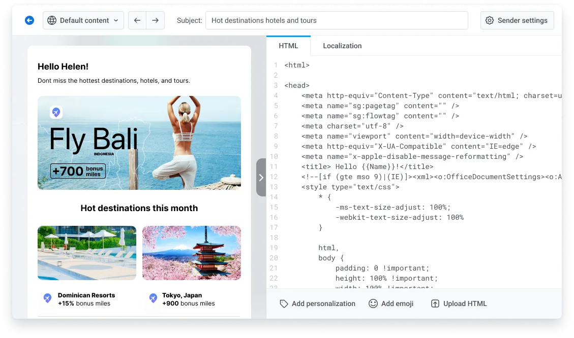 Constructor de correo electrónico HTML de Pushwoosh