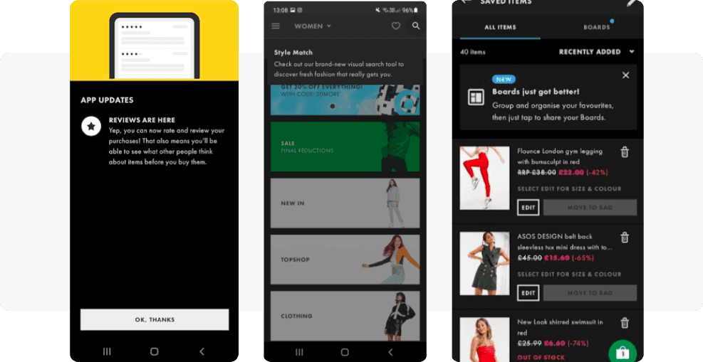 ASOS in-app message format examples