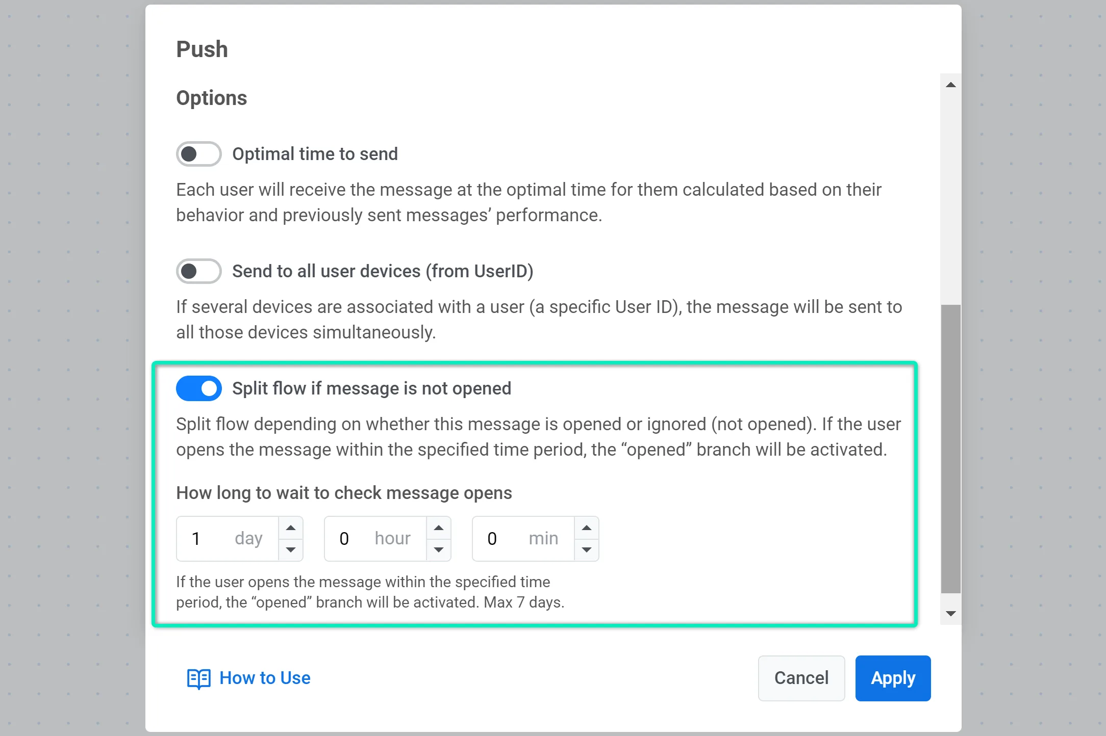 Track push opens and split flow
