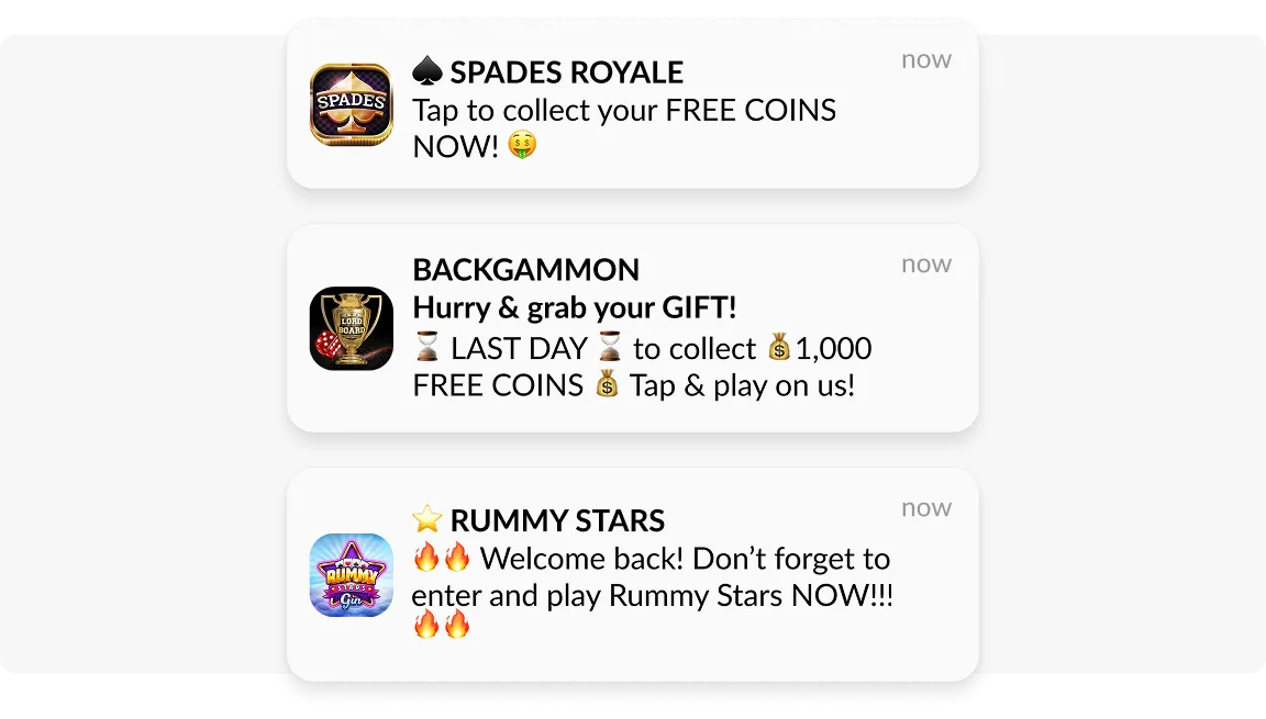 Gaming app push notification example