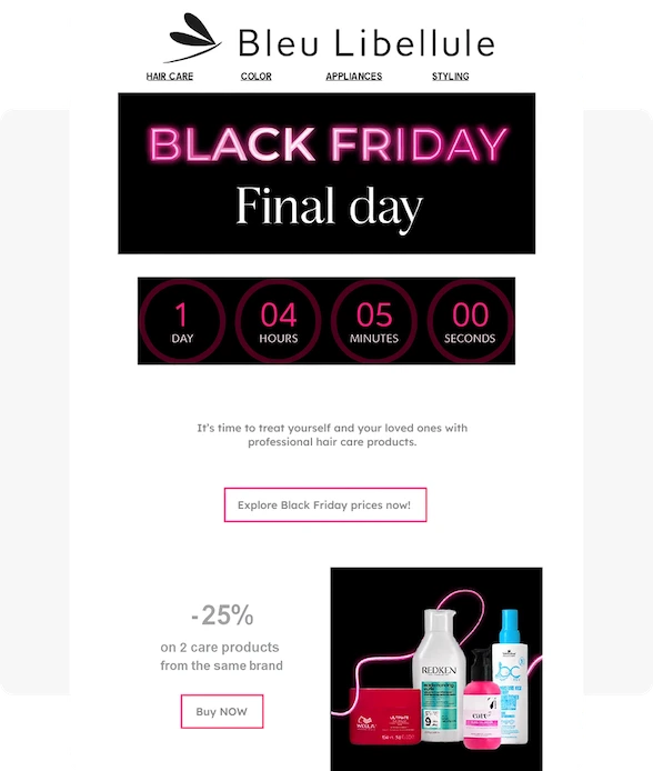 Countdown black friday email example