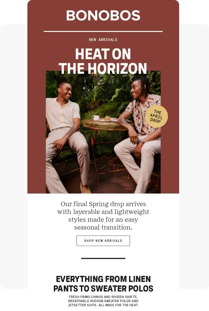 new arrivals promotional email example