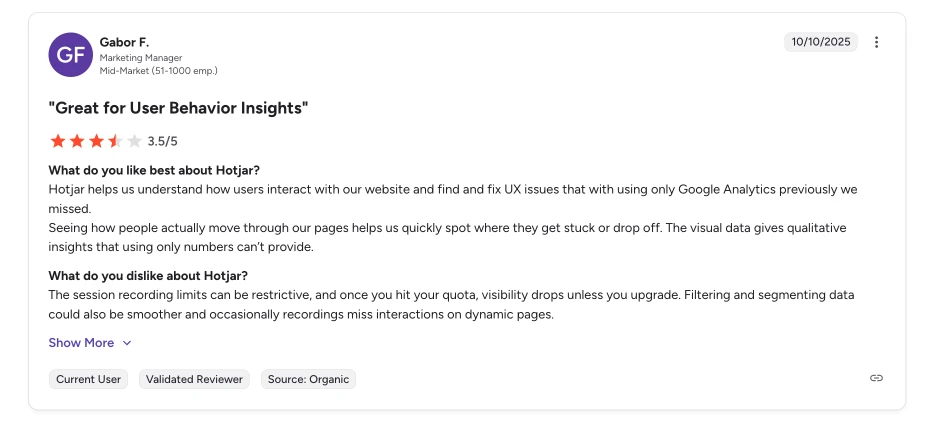 Hotjar customer engagement tool review